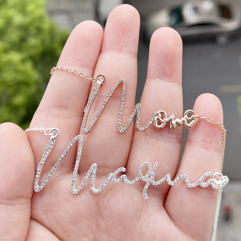 Name Necklace Initial Letters Personalized  with Crystal Pendant