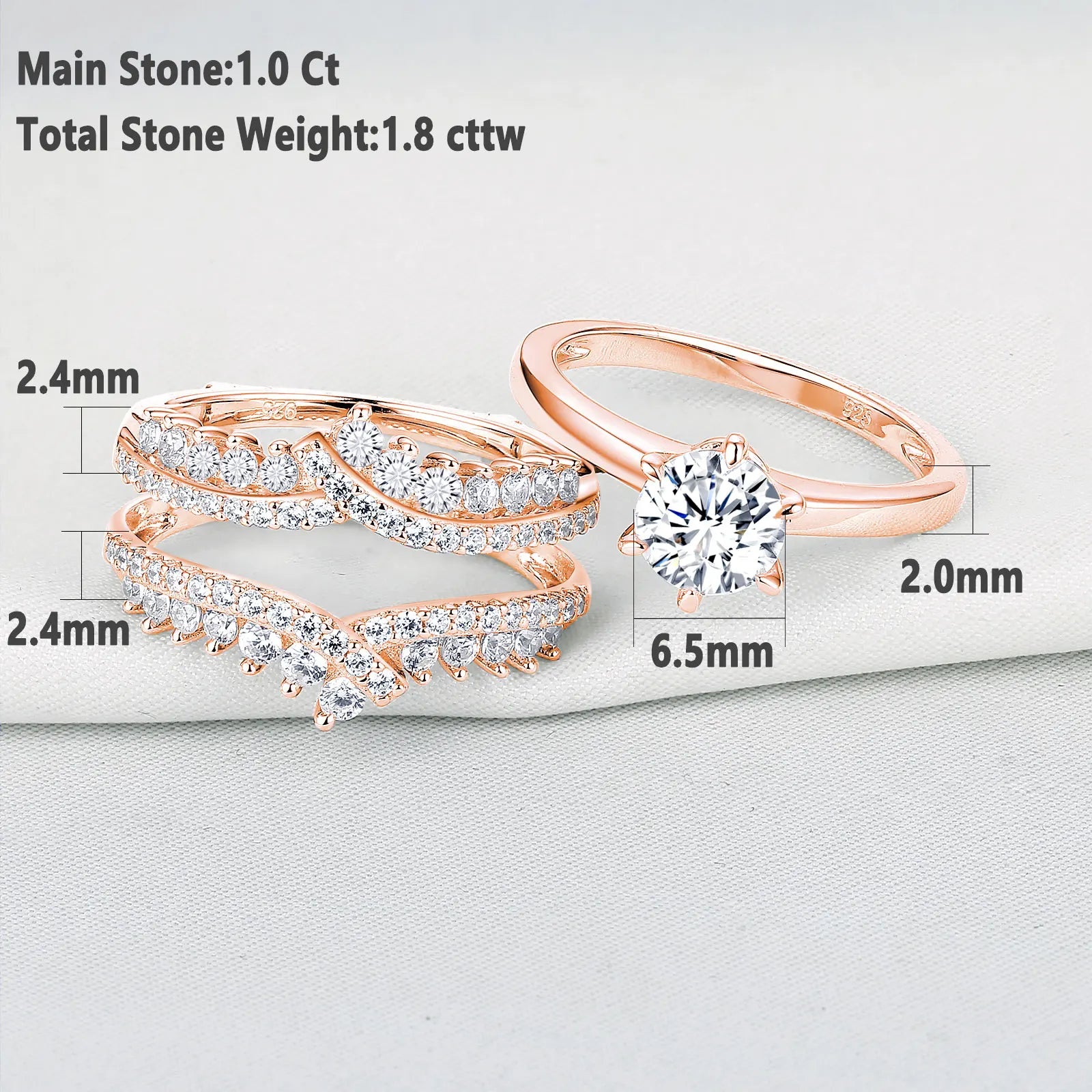 Gold Rings 925 Sterling Silver Solitaire Band Zircon Jewelry