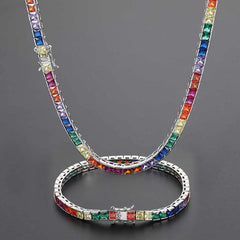 February birthstone Colorful Tennis Necklace Silver Plated Jewelry