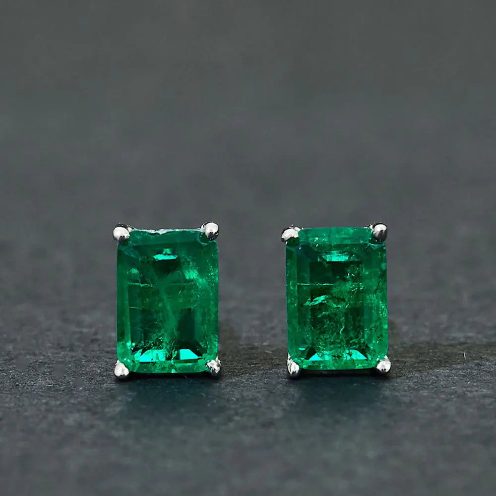 August Birthstone Vintage Emerald Stud Earrings Quality Green Jewelry