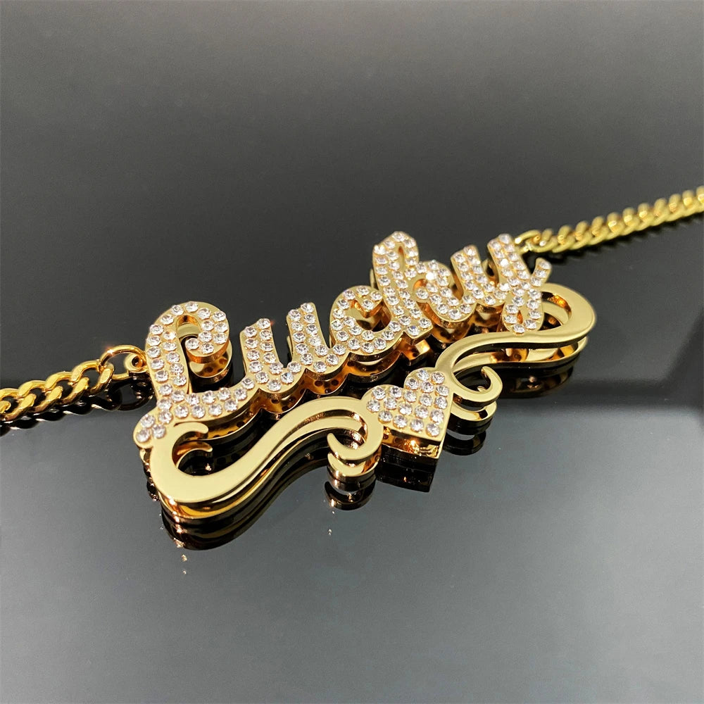 Name Necklace 3D Double Layer Customized Shiny Personalized Jewelry