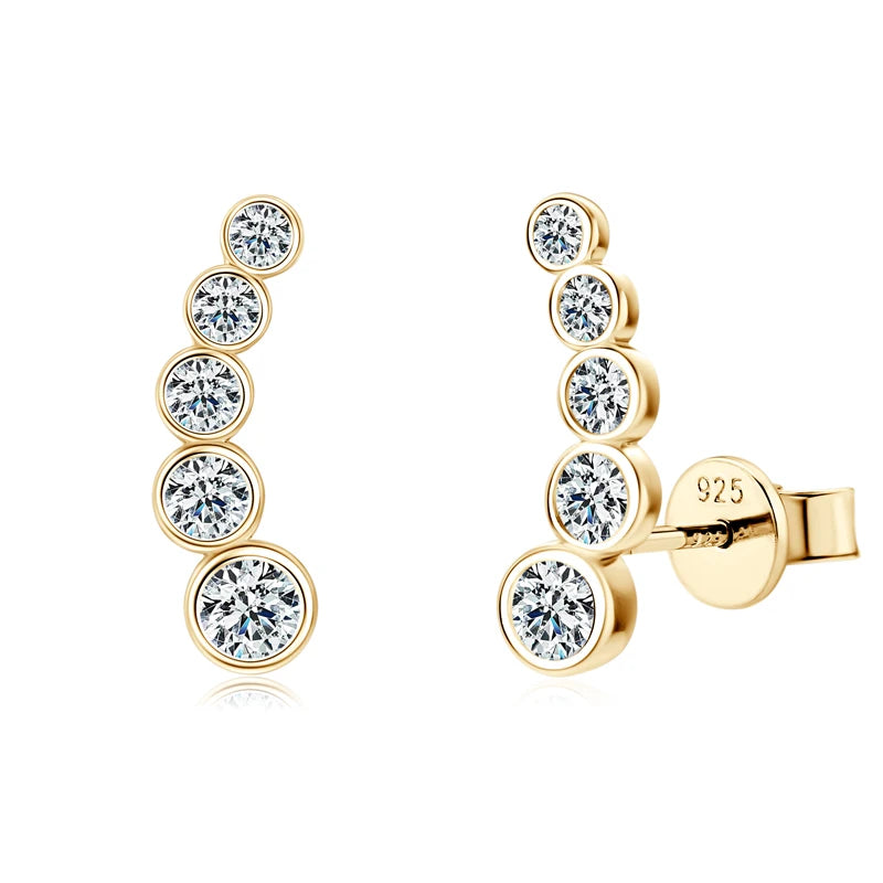 Gold Earrings Pure 925 Single Row Round For Jewelry
