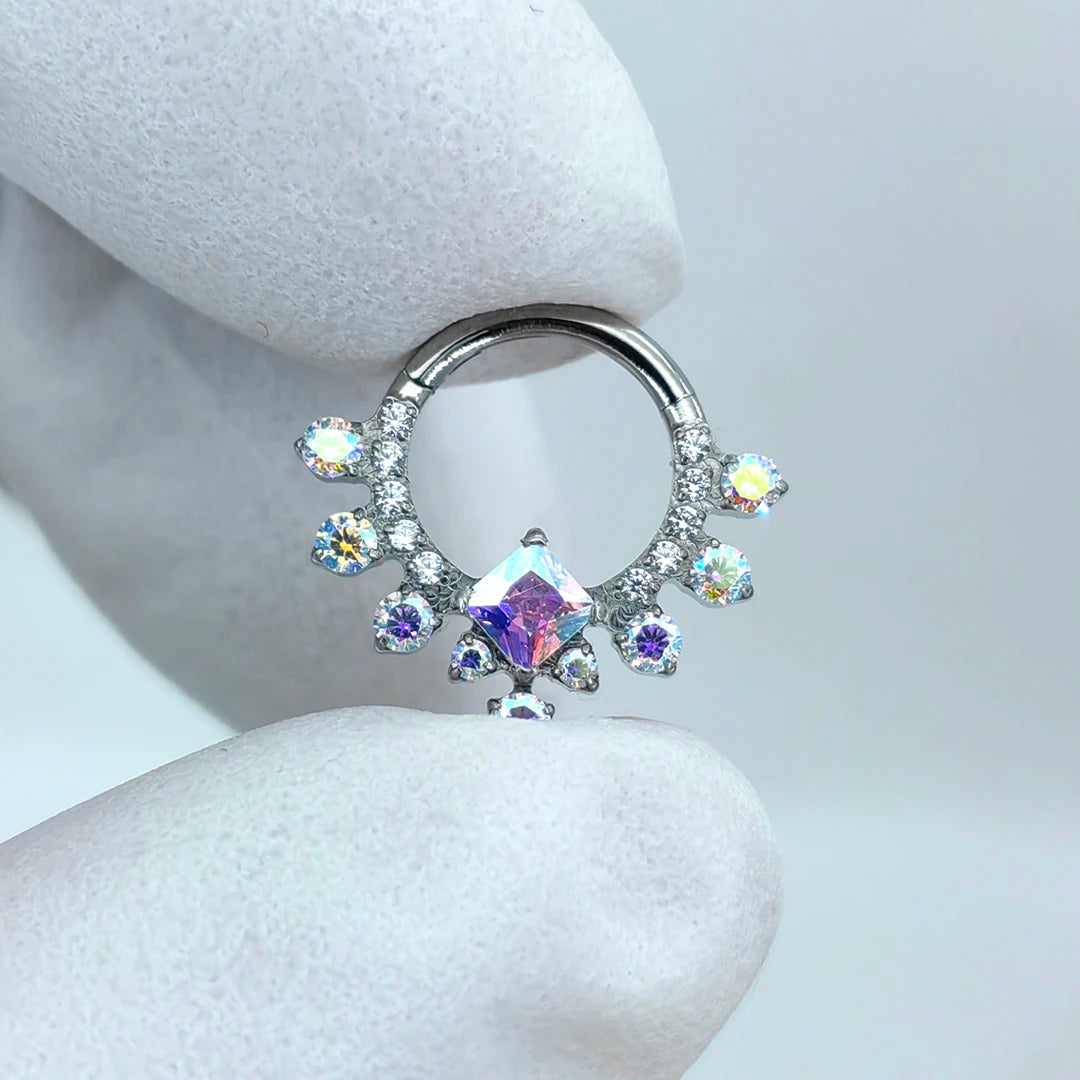 Nose Ring Titanium Zircon Quadrate Opal Segment Hoop Jewelry