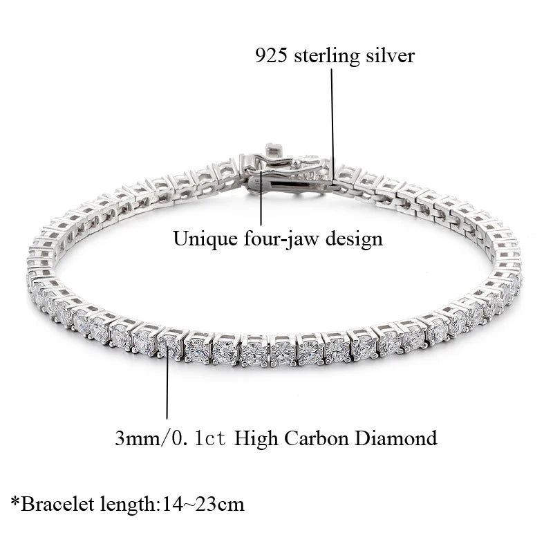 Diamond bracelet 925 Silver 3mm High Carbon Fashion Fine Jewelry