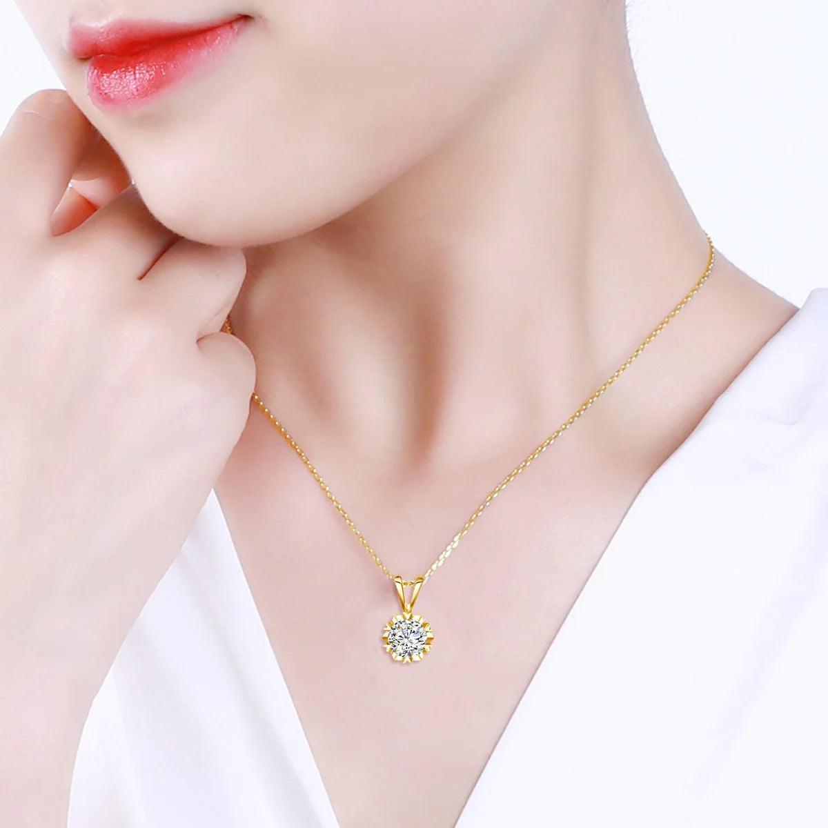 Moissanite Necklace for Women D Certificate Gold Pendant Color 6.5mm 1CT