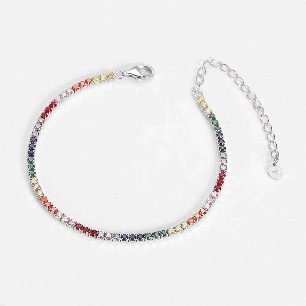 Diamond bracelet 925 Silver Rainbow 2mm Women Fine Jewelry