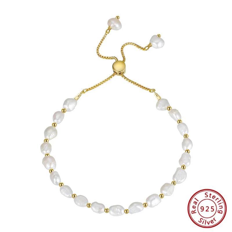 Natural Baroque Sterling Silver 925 Pearl Bracelet 14K Gold Jewelry