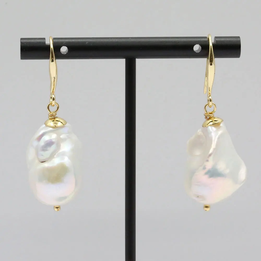 Keshi Hook White Cultured Pearl Earrings for Women