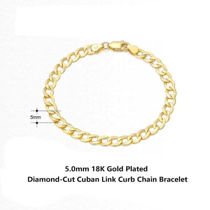 Sterling Silver 925 Link Curb Chain Bracelet 18K Gold  Bracelet