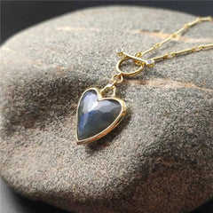 March Birthstone Natural Neckace Love Heart Shaped Stone Chain Jewelry