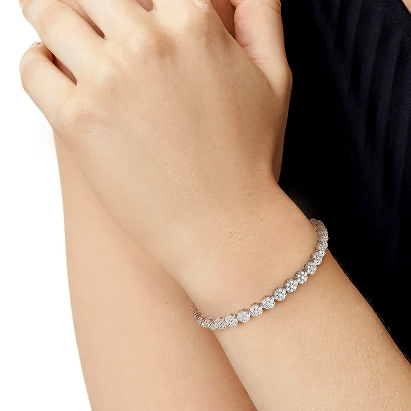 Tennis 925 Silver Plated White Gold Diamond Flower Bracelet