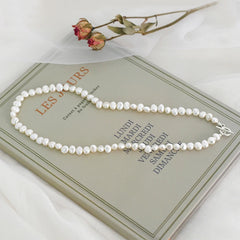 Pearl Necklace Natural Freshwater Sterling Silver 925 Women's Jewelry