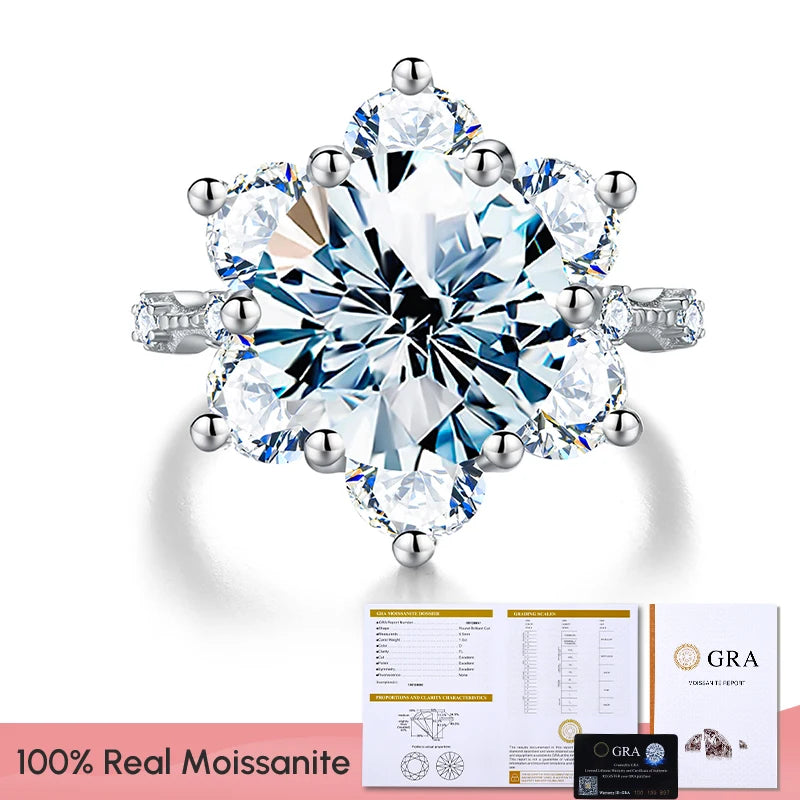 Diamond Ring 5CT Classical Sunflower 925 Silver Luxury Fine Jewelry