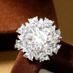 Engagement Ring Moissanite Plated 18k White Gold Sparkling Jewelry