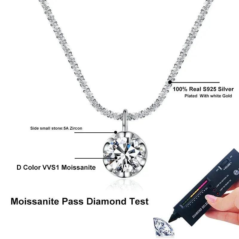 Moissanite Necklace Pendant S925 Sterling Silver Party Dimond Gem Necklaces