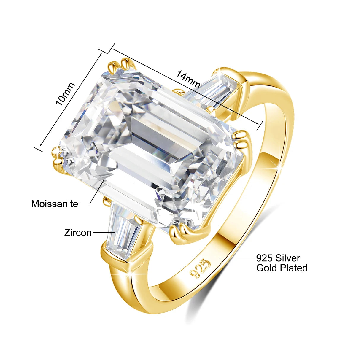 Gold Rings Emerald Cut Big Jewelry For Women Engagement