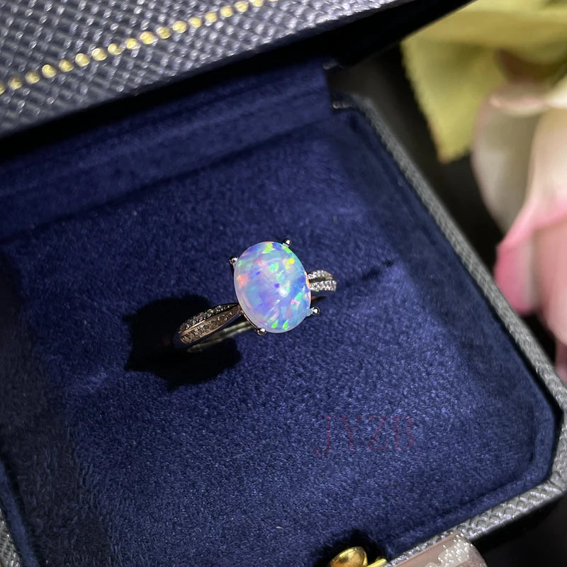 October Birthstone Opal Ring Promise 925 Silver Party Jewelry