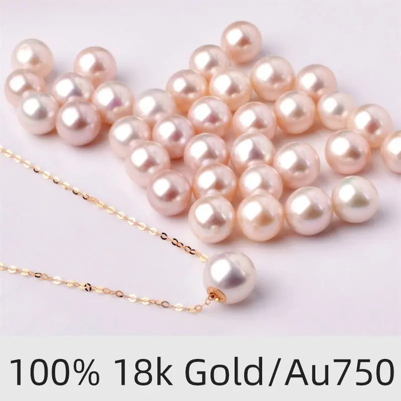 Pearl Necklace 18K Gold Pendant Natural  Fine Jewelry Party For Women