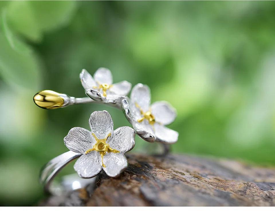 Gold Rings Forget-me-not Flower Adjustable Sterling Silver 925