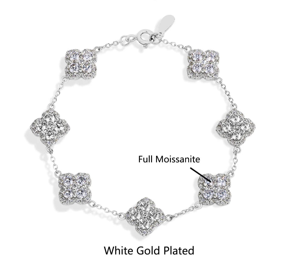 Clover Bracelet Lucky Moissanite DVVS1 Silver 925 Gold Plated Jewelry