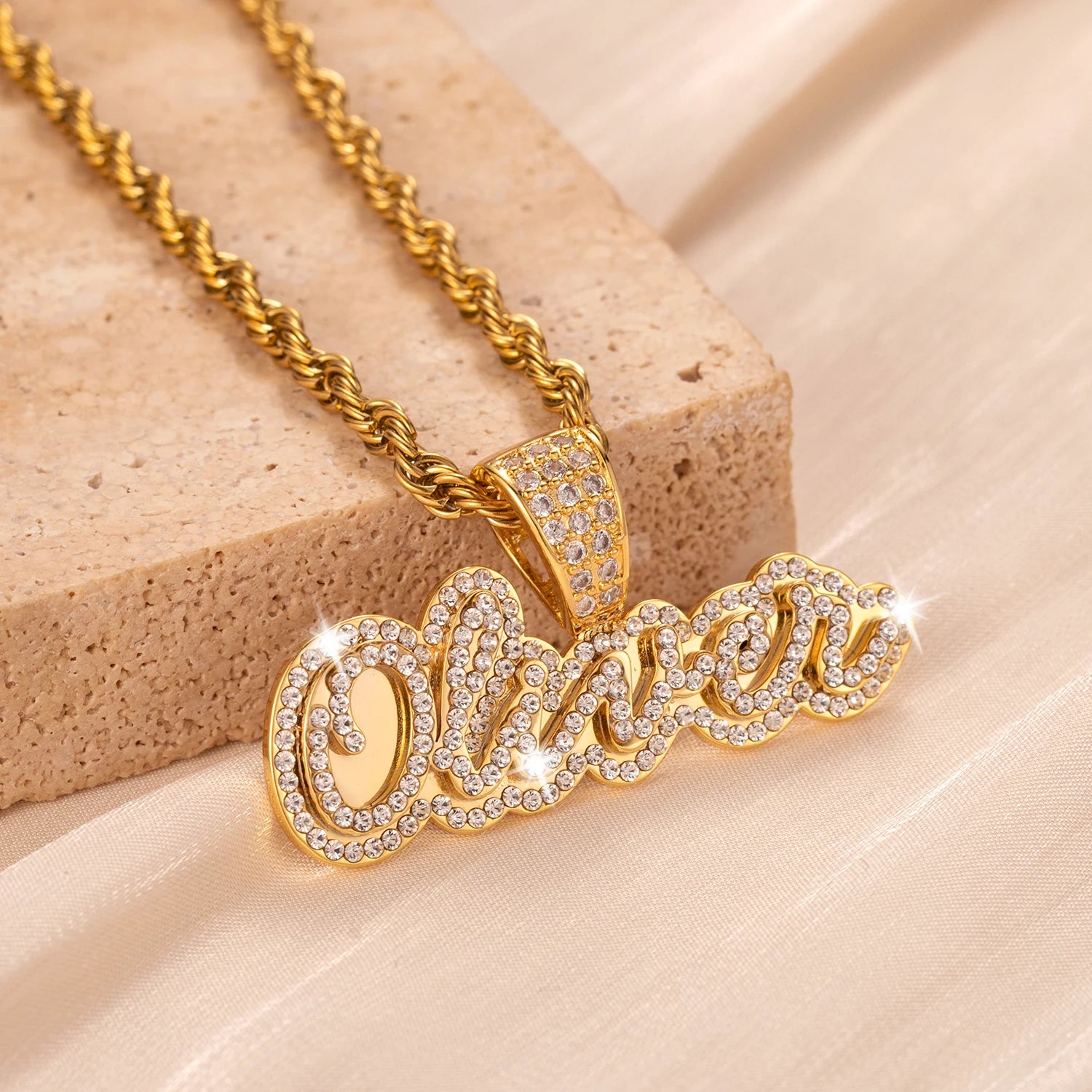 Name Necklace Custom Letter Pendant Stainless Steel Gold Chain Jewelry