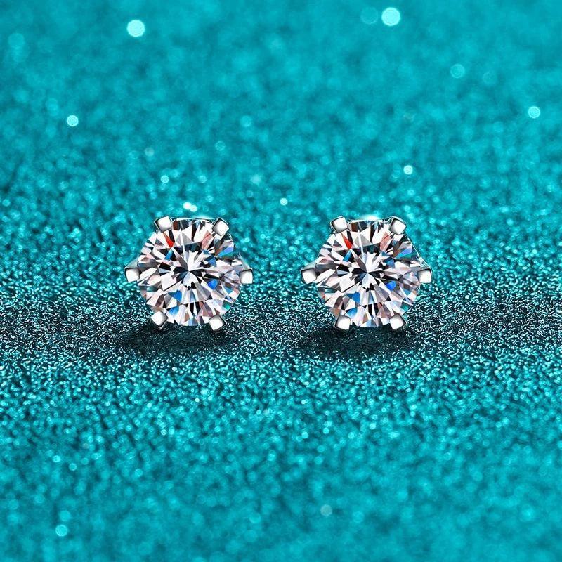 Moissanite Earrings Stud 18K Plated Sterling Silver D VVS1 Round